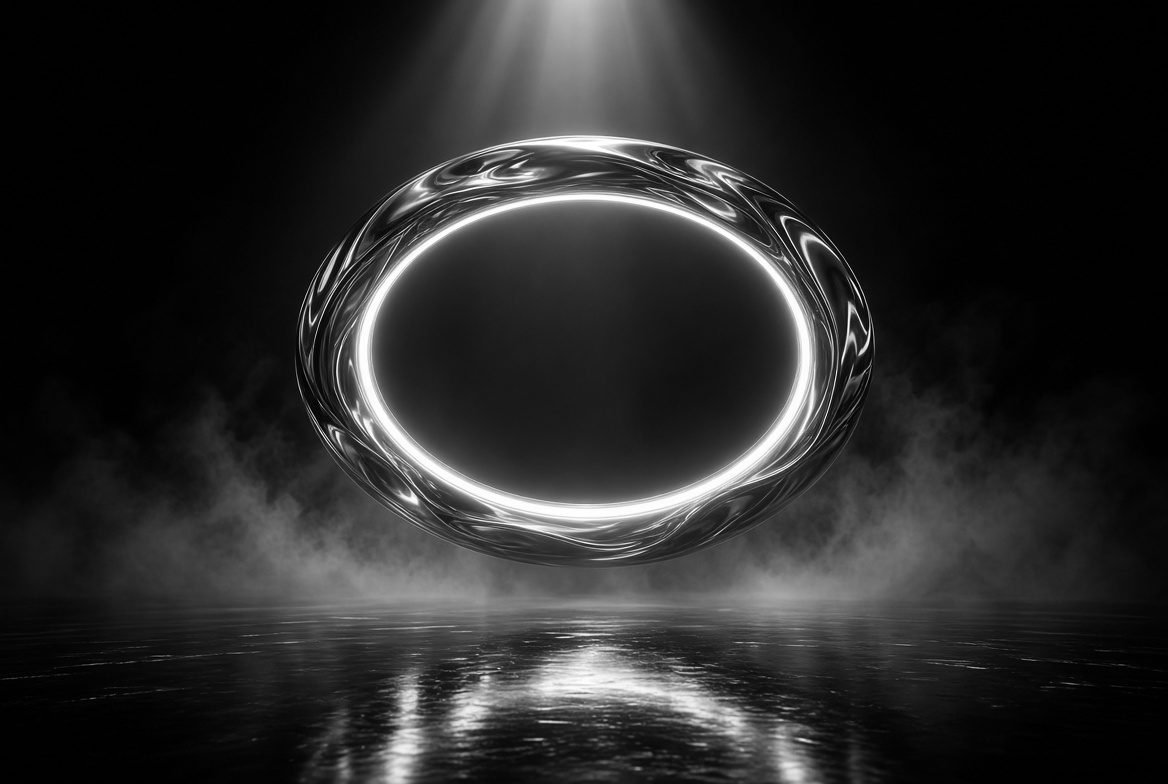 Luminous ring on a reflective floor in low fog, marking an open window of project availability
