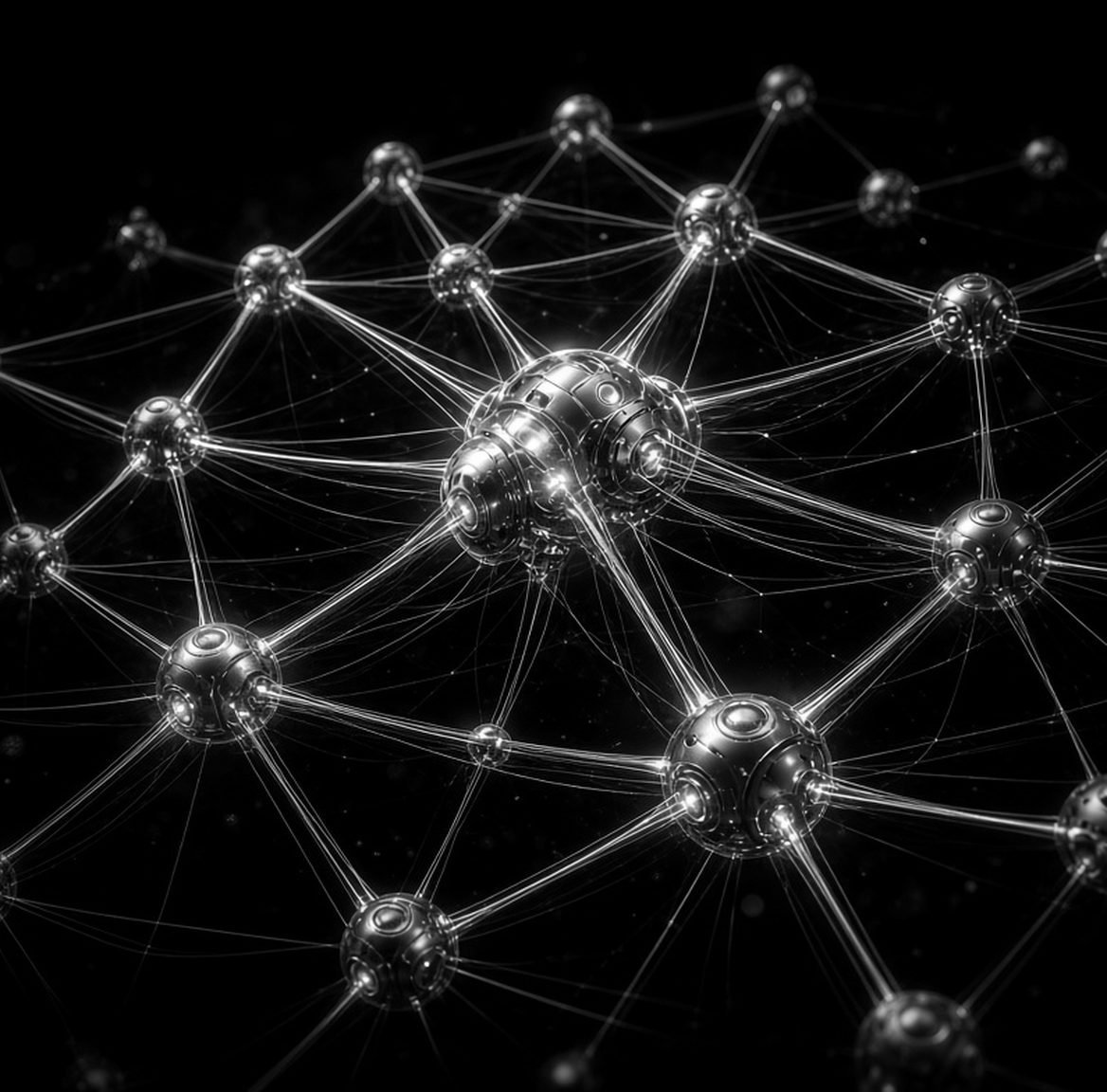 Lattice of bright nodes joined by fine filaments, a connected network of reusable design tokens